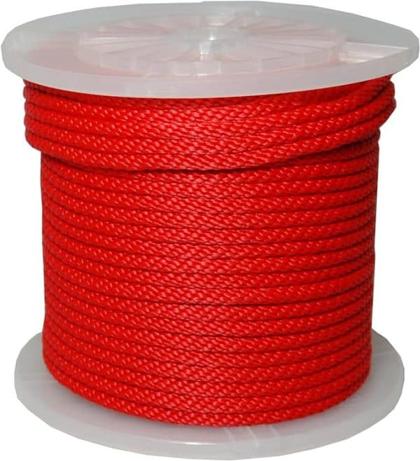3/8 inch by 500 feet solid braid propylene multifilament derby rope, red